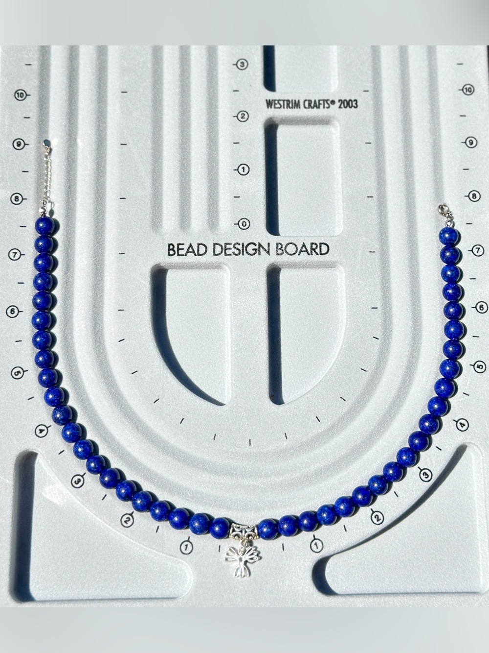 Lapis Deep Blue Beaded Necklace with 925 Silver Flower Charm
